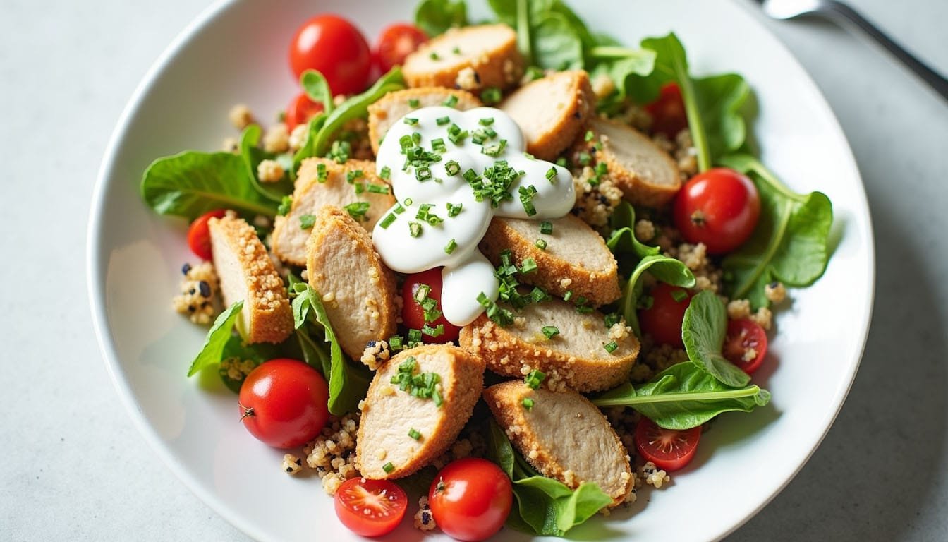 Insalata di pollo e quinoa con salsa allo yogurt